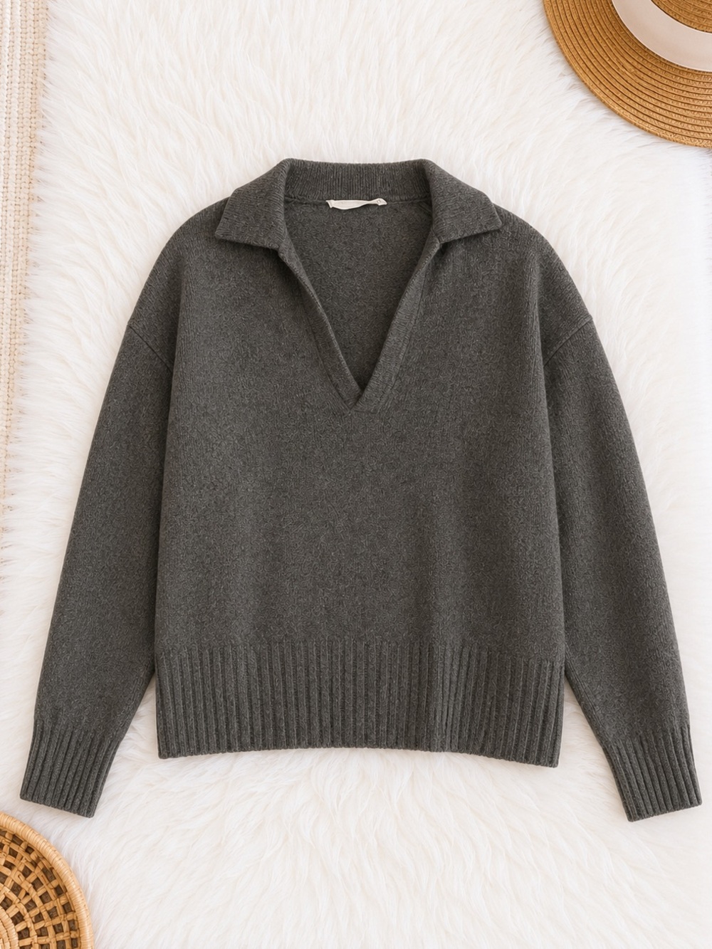 Everlane Sweater Polo Collared Recycled Cashmere Olive Green M